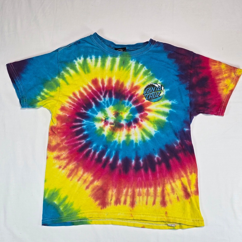 Santa Cruz Skateboards Tie Dye T-Shirt Kids Medium 10/12 Vintage Y2K Skater Logo